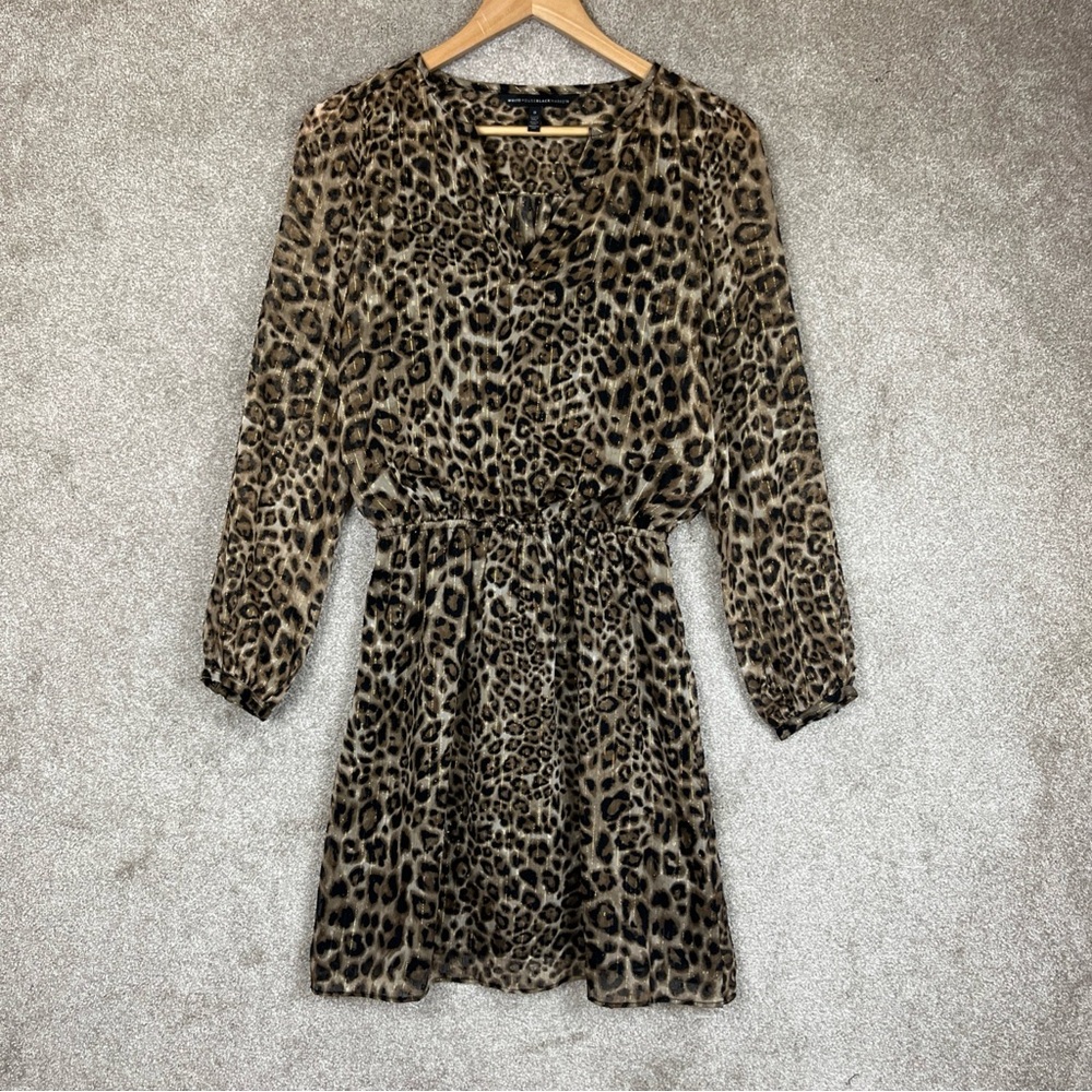 White House Black Market Dress Womens 0 Brown Animal Print Sheer Lined- 2987*